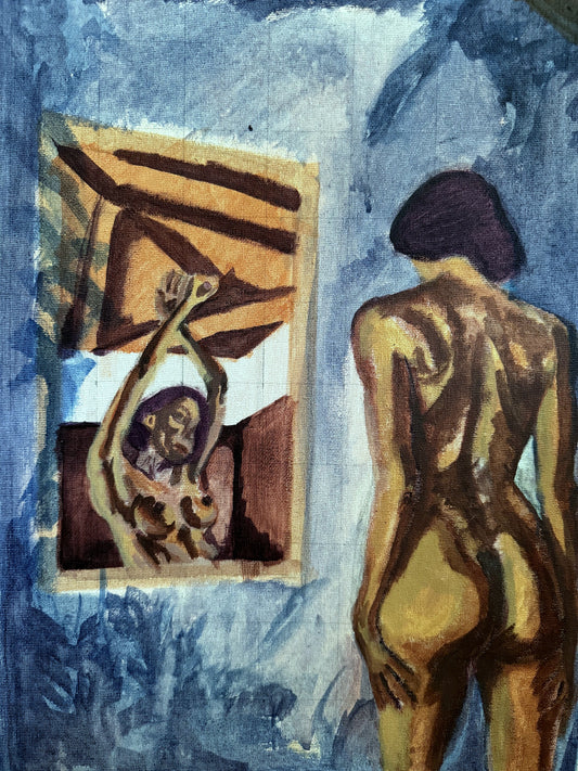 Work in progress — October painting on the easel, unfinished