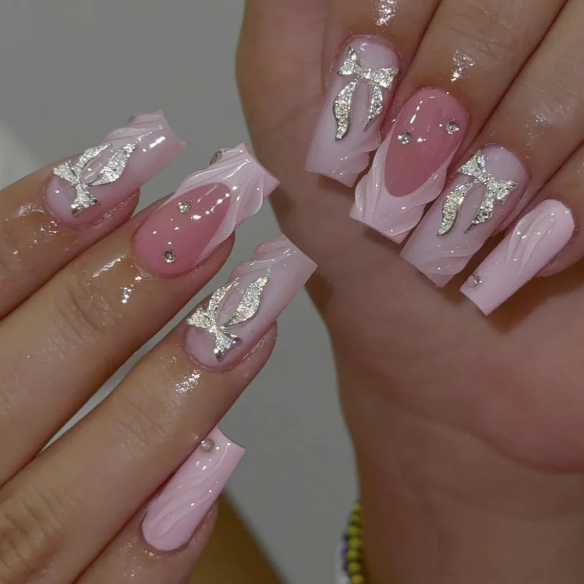 Leopard French Press-On Nails – 3D Cherry, Long Square (24 Pcs, Assorted Designs)